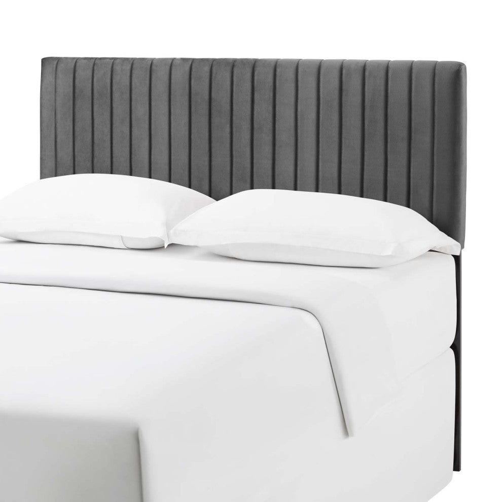 Contemporary Modern Full and Queen Size Headbaord, Velvet Fabric, Grey Gray