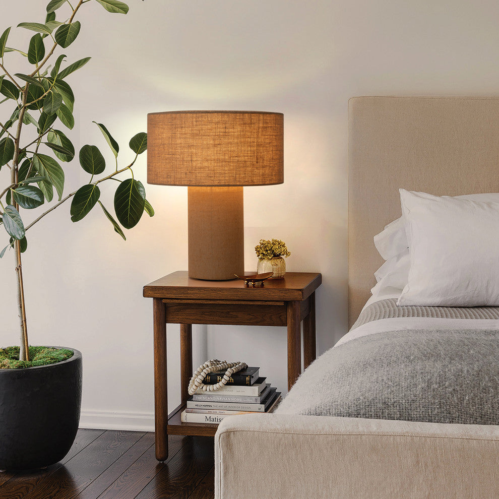 Moonlight Table Lamp - Woven Burlap Shade, Dimmer Switch