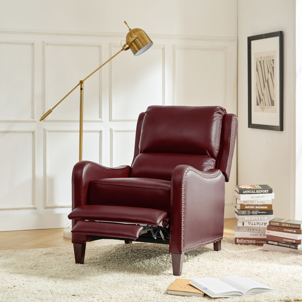 Genuine Leather  Push back Recliner With Wingback, Burgundy