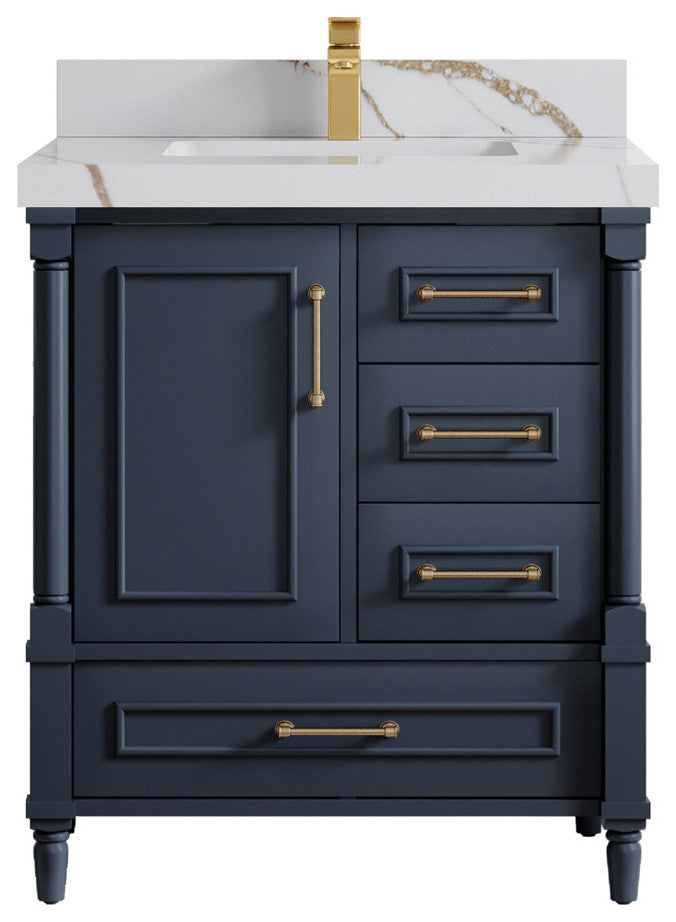 Aberdeen 30 Single Sink Bath Vanity in Hale Navy Blue  2" Calacatta Gold