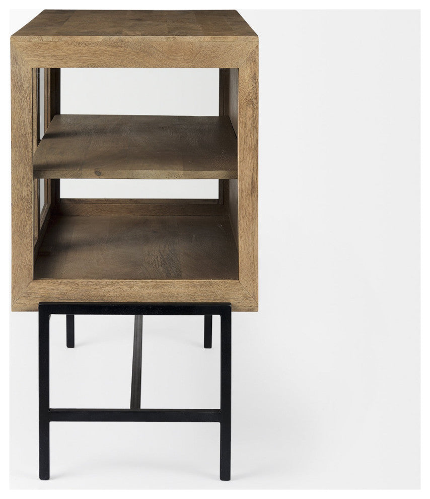 Rustic Honey Brown Two Door Shadowbox Cabinet