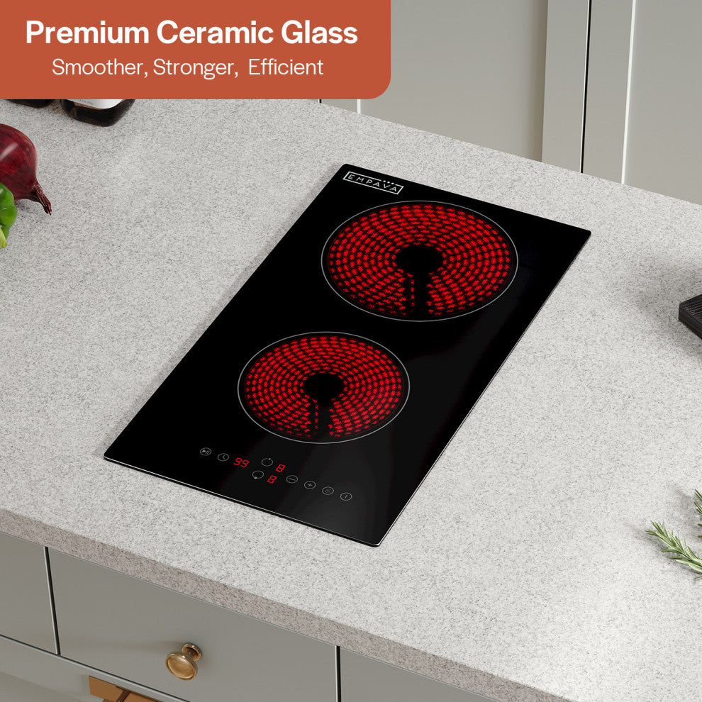 Built-in 12" 2 Elements Smooth Surface, Radiant Black Electric Cooktop