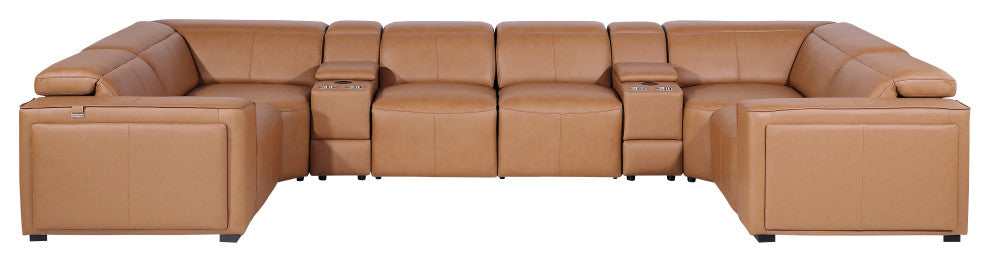 Niccolo Italian Leather 8-Piece U-Shaped 4 Power Reclining Sectional, Cognac