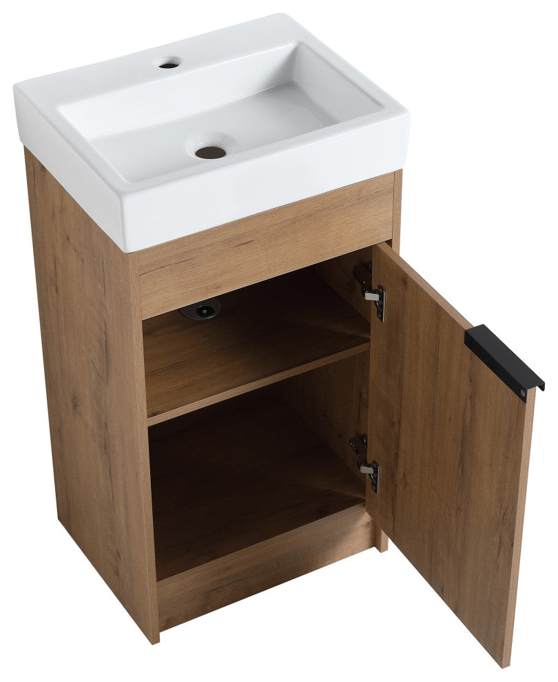 18x15., Bath Vanity, Imitative Oak With White Ceramic Top and Basin