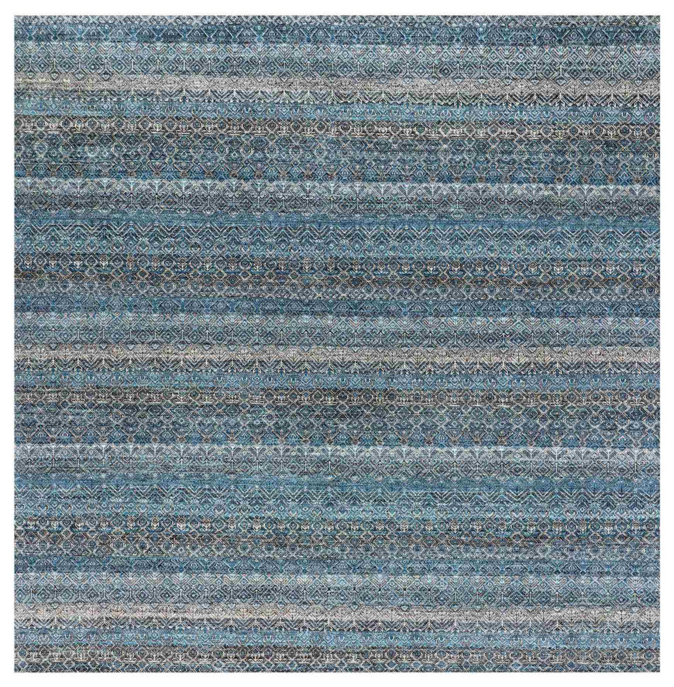Yale Blue Hand Knotted Kohinoor Herat Design 100% Wool Square Rug 10'x10'1"