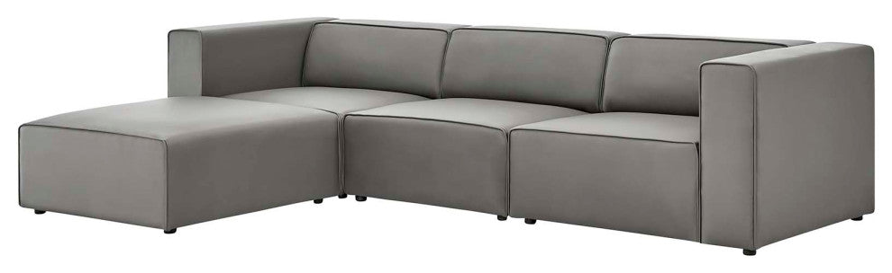 Sectional Sofa Set, Faux Vegan Leather, Gray, Modern, Lounge Hospitality