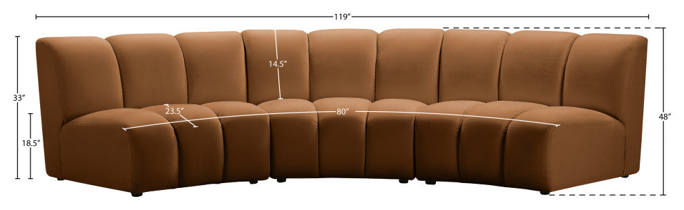 Infinity Channel Tufted Velvet Modular Chair, Saddle, 3 Piece
