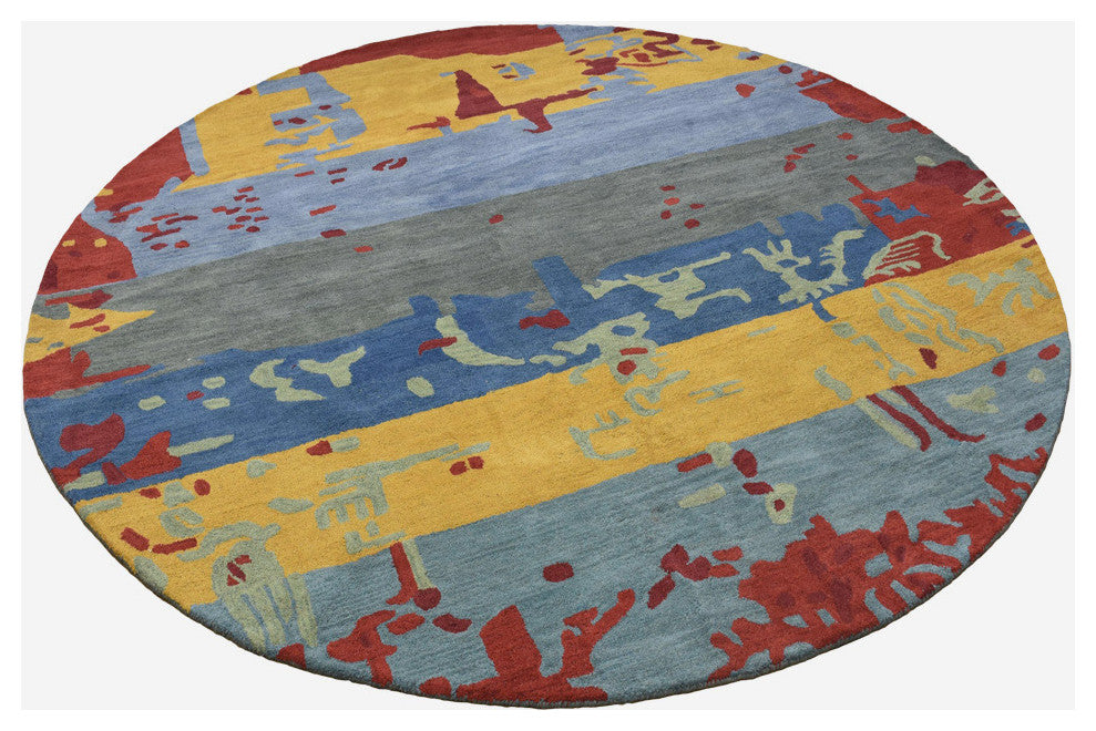 Hand Tufted Wool Area Rug Abstract Multicolor, [Round] 10'x10'