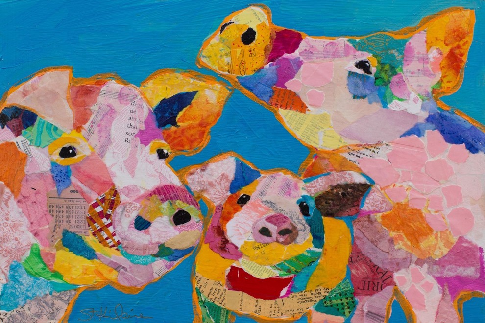 "Trois Cochons" Painting Print on Wrapped Canvas, 45x30
