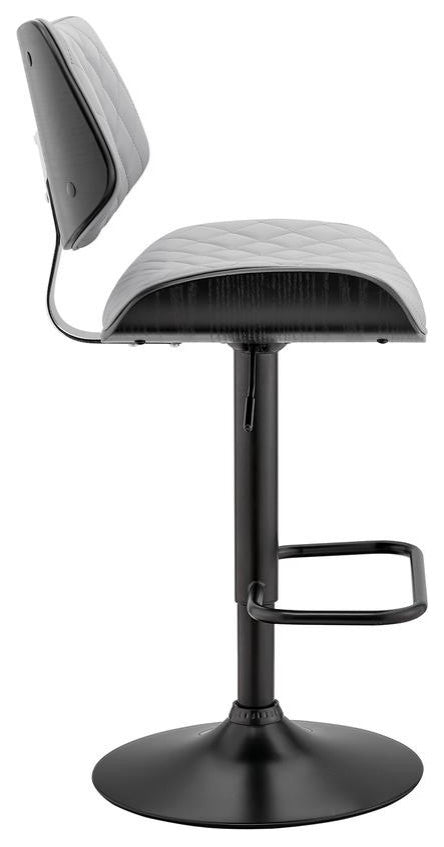 Leland Adjustable Gray Faux Leather and Black Finish Bar Stool