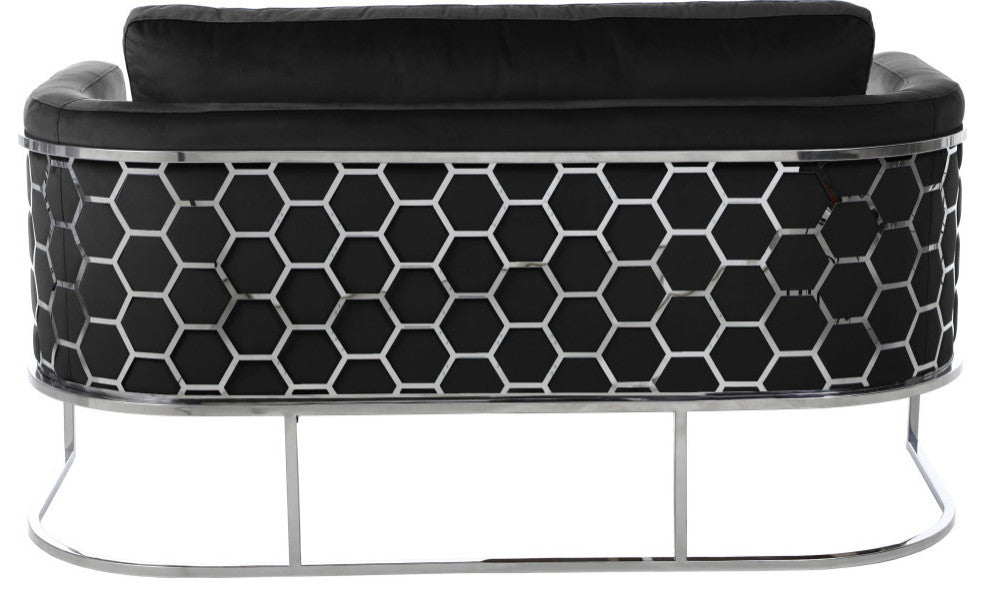 Casa Velvet Upholstered Loveseat, Black, Chrome Finish
