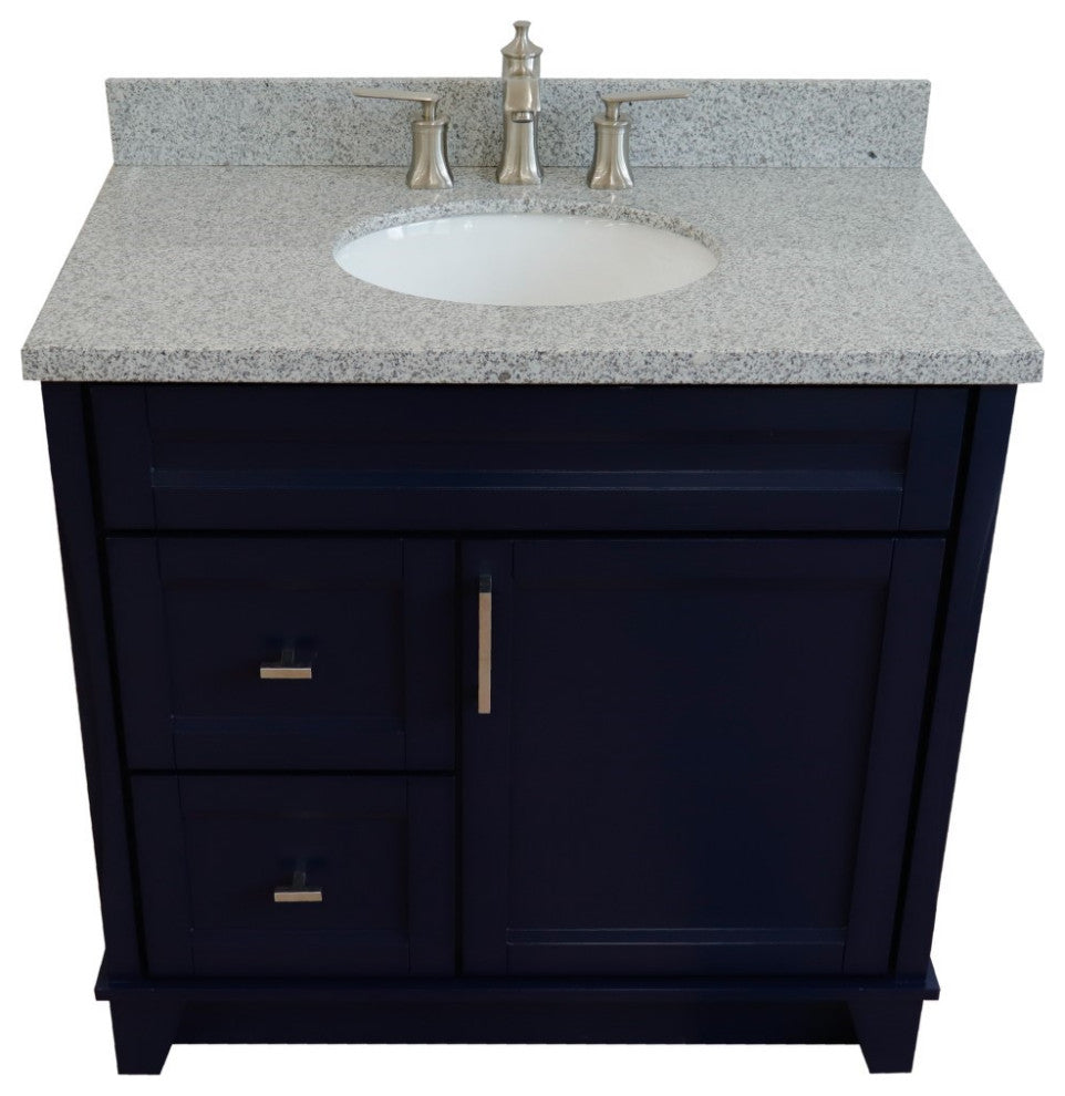 37" Single Sink Vanity, Blue Finish With Gray Granite