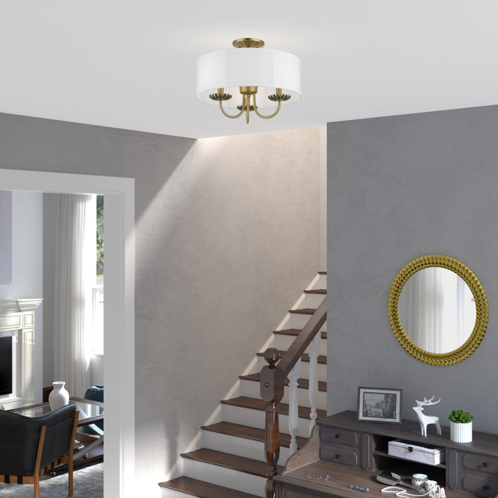 Livex Lighting 3 Light Antique Brass Semi-Flush Mount