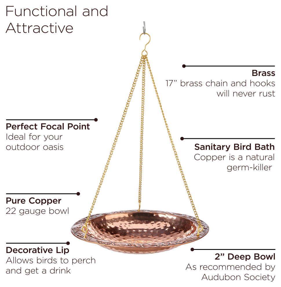 Pure Copper 18" Hanging Bird Bath By Good Directions