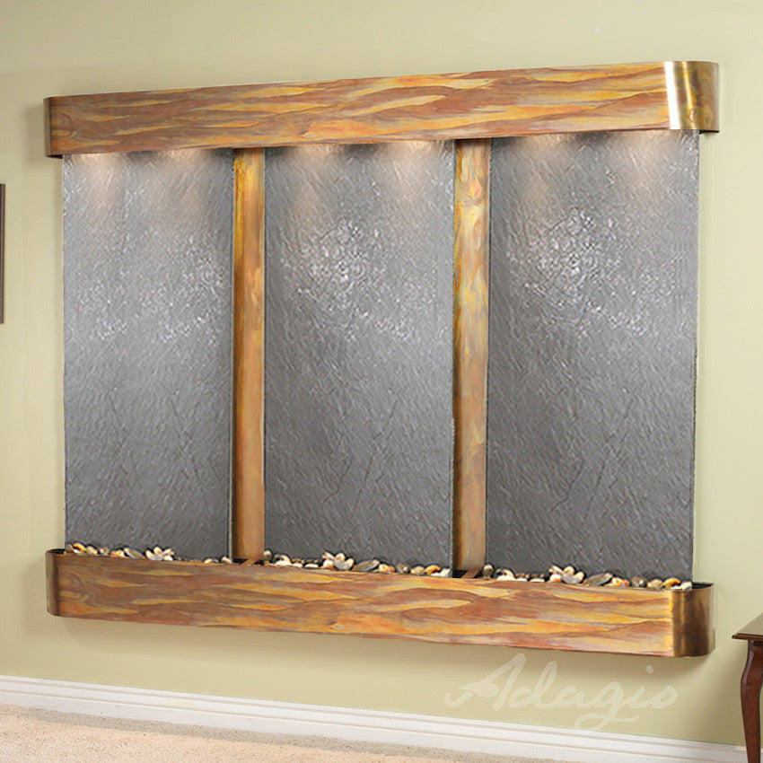 Deep Creek Falls Fountain, Black Featherstone, Rustic Copper, Round