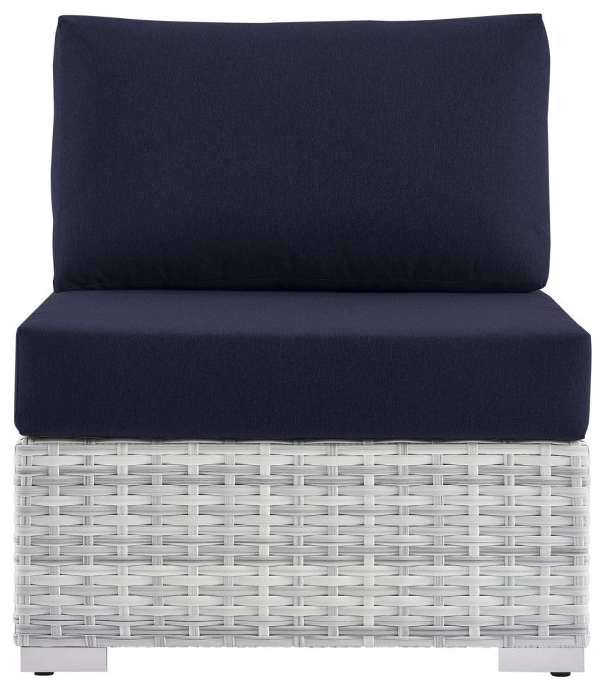 Lounge Chair, Rattan, Wicker, Gray Blue Navy, Modern, Outdoor Patio Cafe