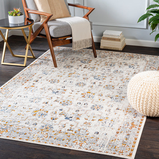 Surya Porto POO-2318 6'7"x9' Rug, White/Gray/Blue/Mustard/Taupe/Burnt Orange