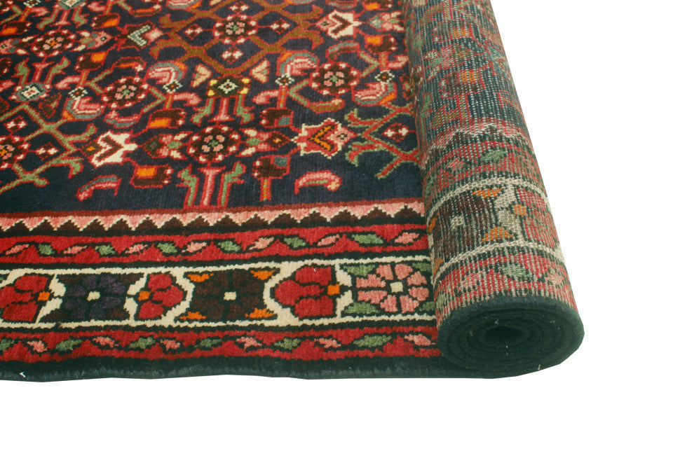 Fine Vintage Distressed Mounia Navy/Rust Runner, 3'8 x 9'11