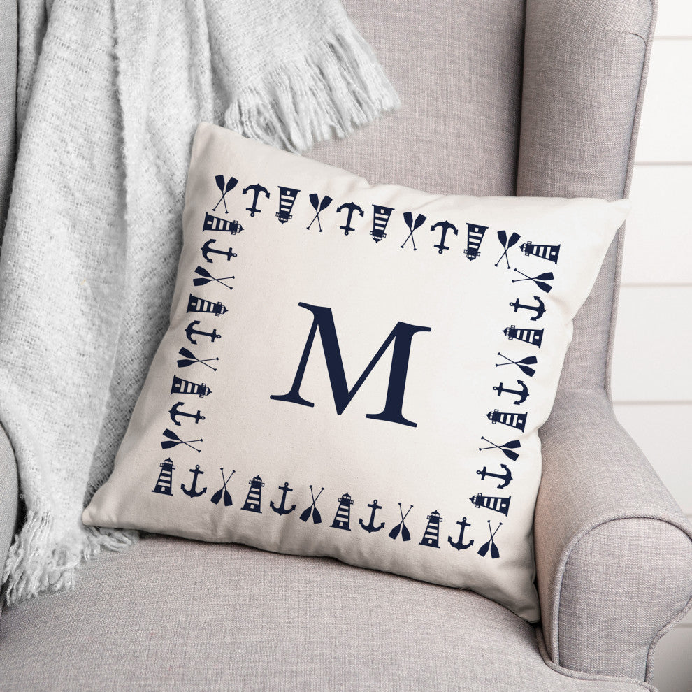 Nautical Monogram - M 18x18 Indoor / Outdoor Pillow