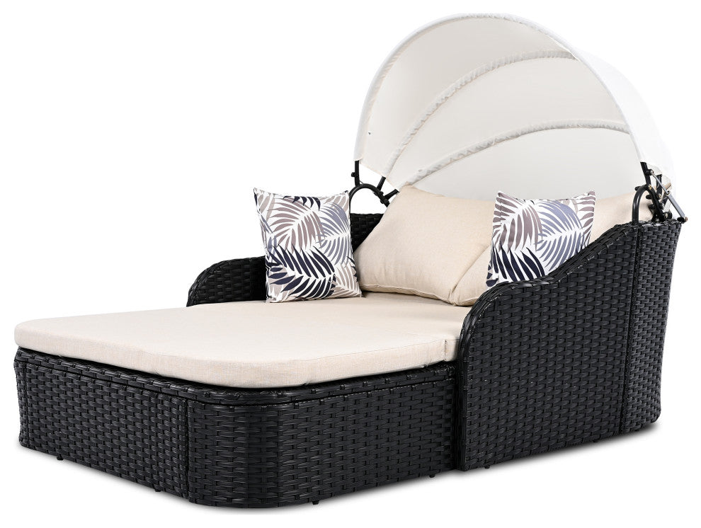 TATEUS 79.9" Outdoor Sunbed , Beige+black