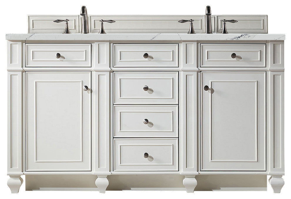 James Martin 157-V60D-BW-3ENC 60" Double Vanity Bright White w/ 3 CM Quartz Top