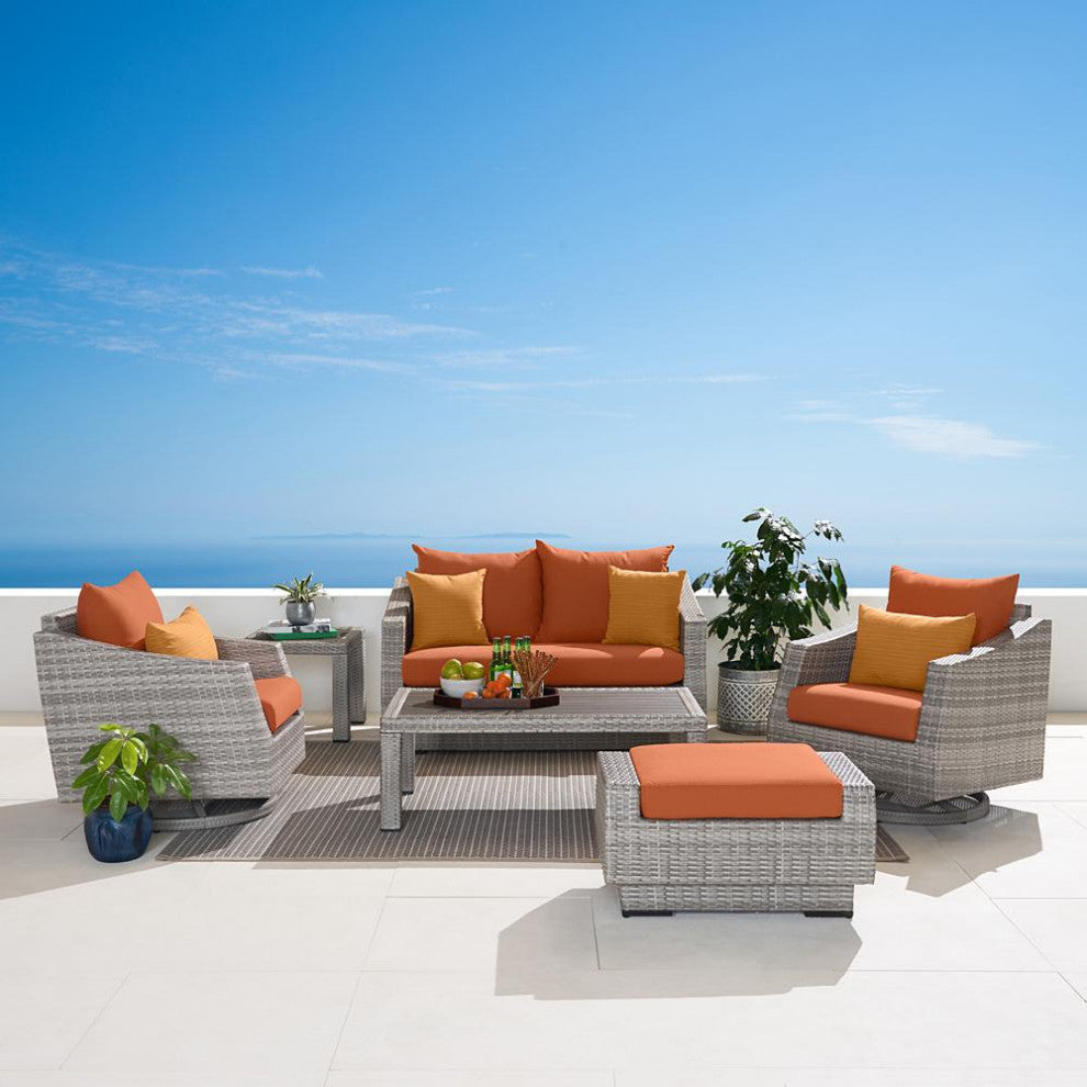 Cannes 6 Piece Sunbrella Outdoor Love and Motion Club Seating Set, Tikka Orange