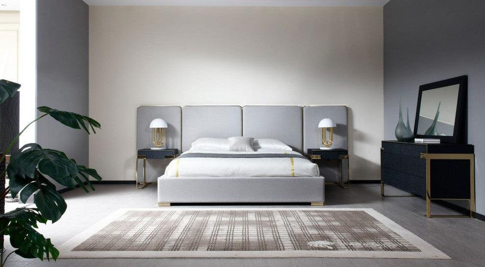 Modrest Athena and Rothsay Modern Grey Fabric, Wenge, Gold Bedroom Set