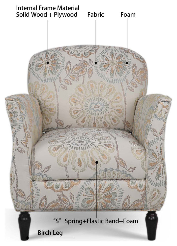Faux Leather/Fabric Armchair with Wood Legs, Beige Yellow, 26'' X 30''
