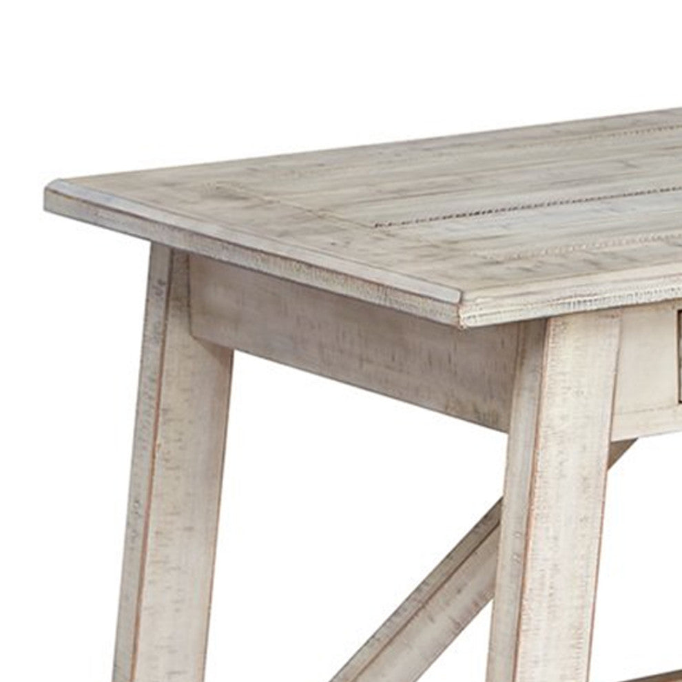 Benzara BM206092 Wooden Office Desk With 2 Drawers/Beam Legs, Antique White