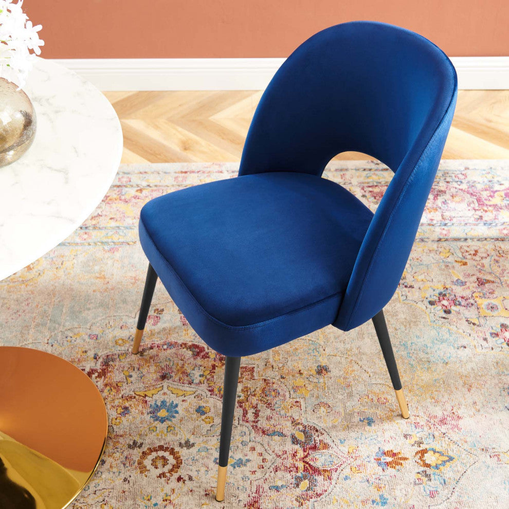 Side Dining Chair, Velvet, Blue Navy, Modern, Cafe Bistro Restaurant Hospitality
