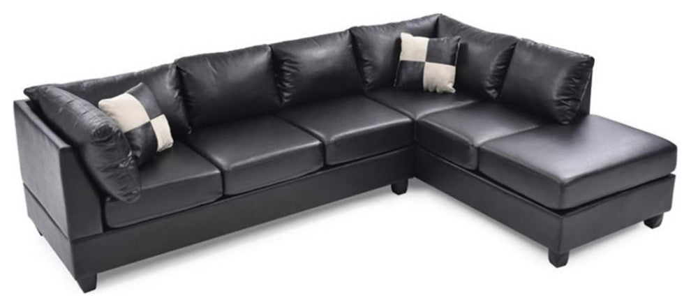 Maklaine Contemporary Faux Leather Living Room Sectional in Black