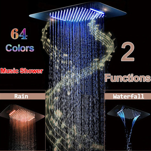 Thermostatic Recessed Ceiling Mount Led Rainfall Shower System, Remote Control