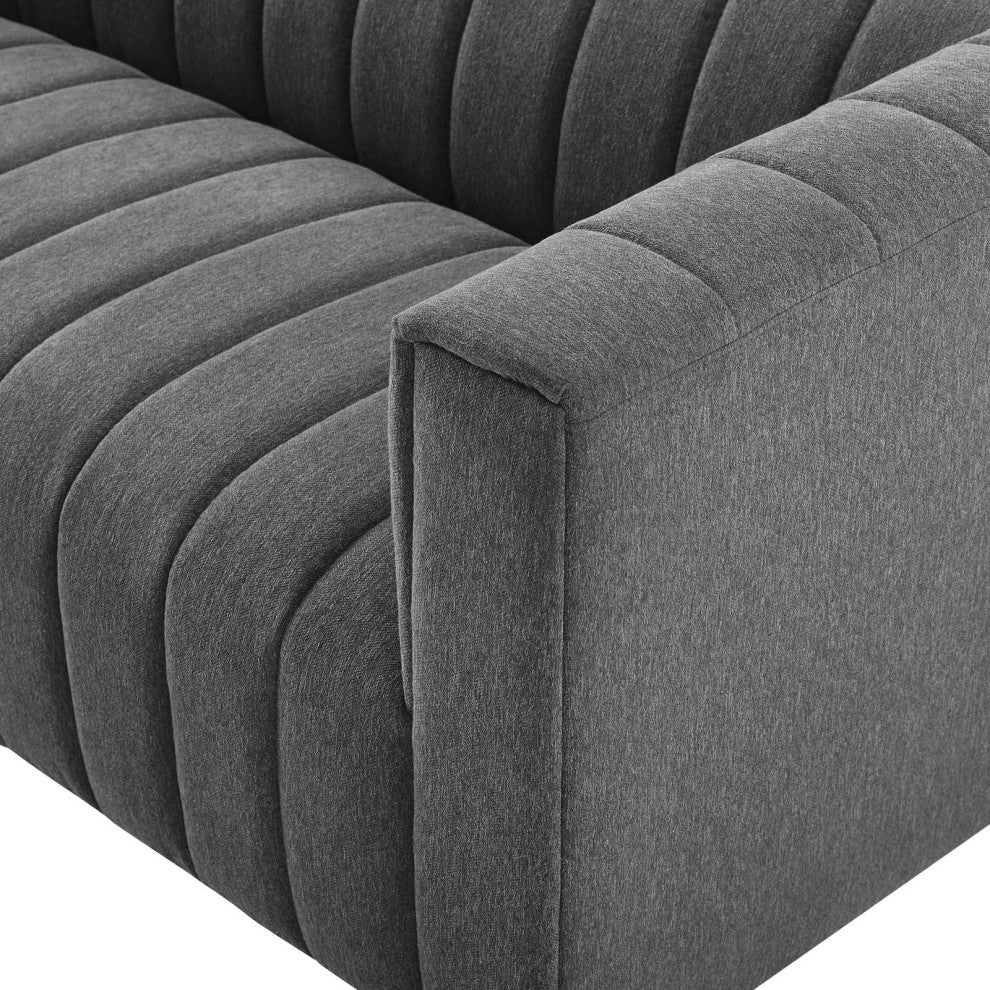 Tufted Sofa, Fabric, Dark Gray, Modern, Living Lounge Hotel Hospitality