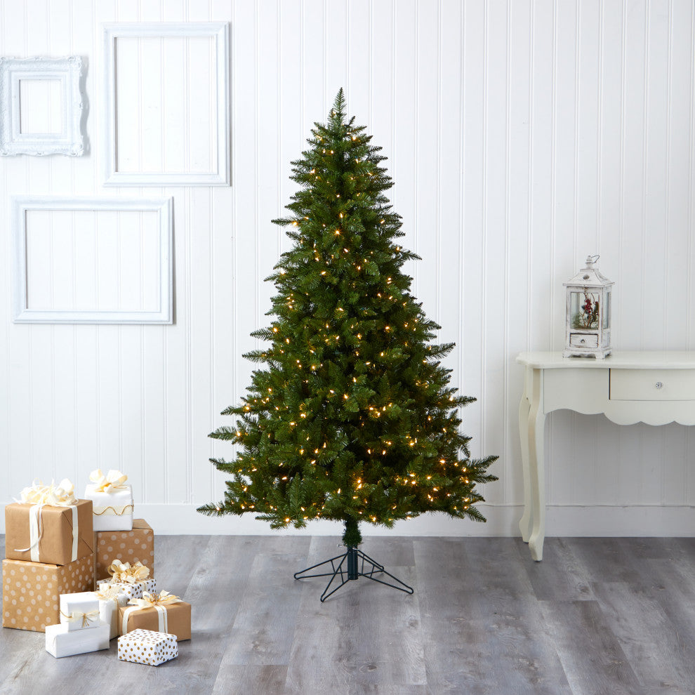 6.5' Vermont Spruce Faux Xmas Tree W/Multicolor Multifunction& Bendable Branches