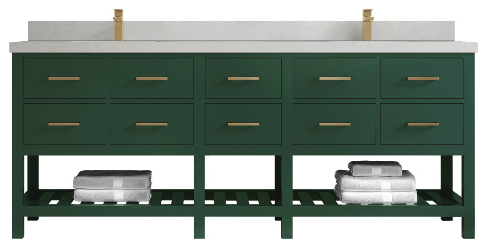 Parker 84 Double Sink Bath Vanity in Lafayette Green  2" Carrara Quartz