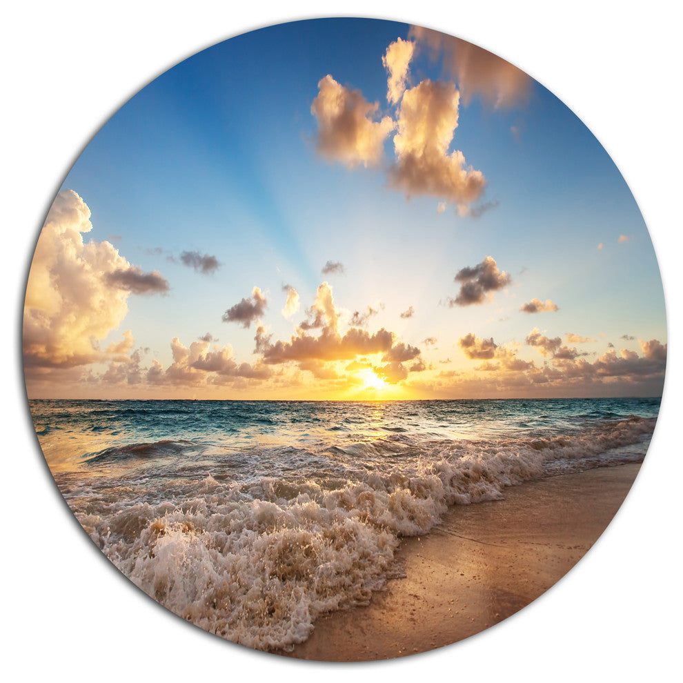 Sunrise On Beach Of Caribbean Sea, Seashore Round Wall Art, 11"
