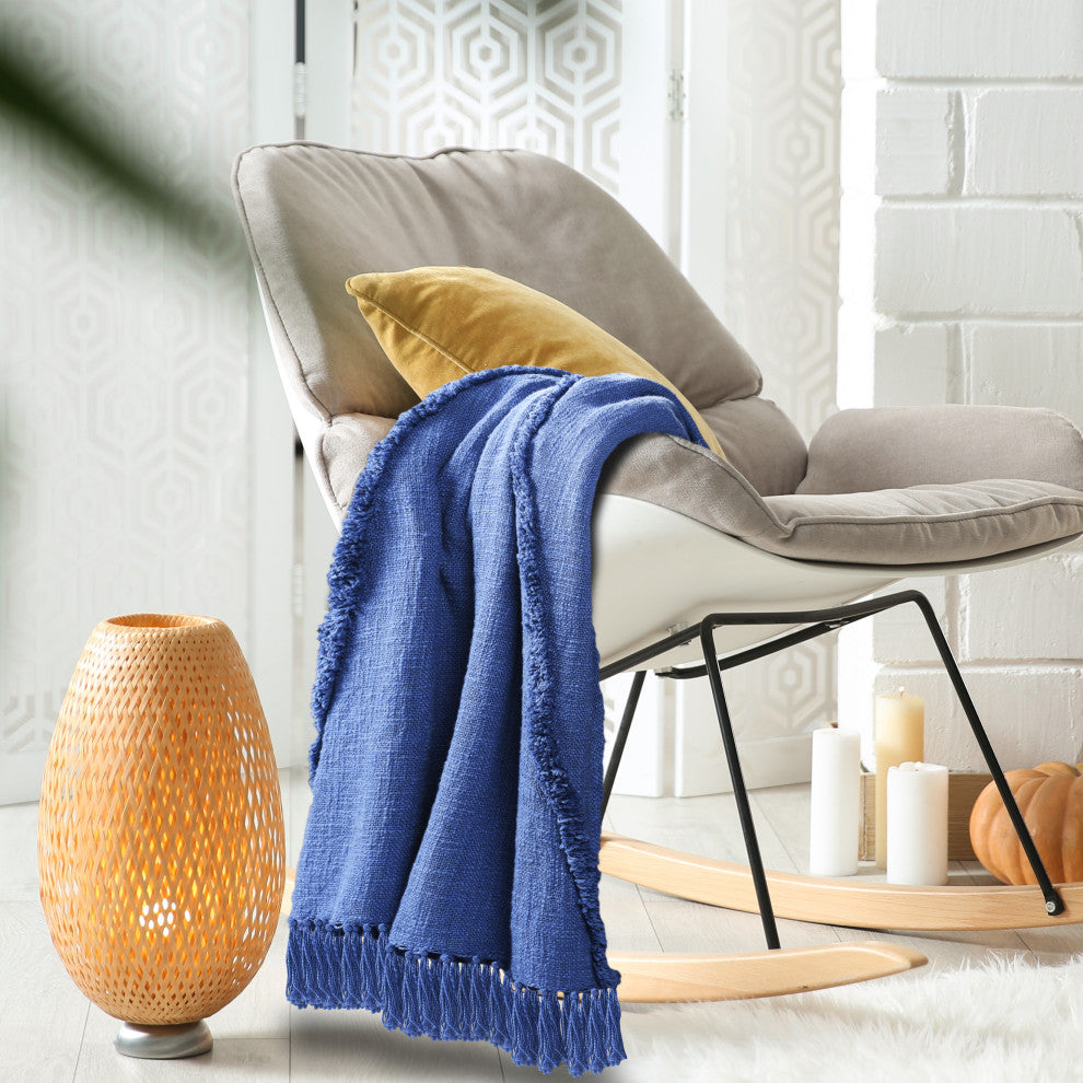 Bohemian Basics Decorative Diamond Tufted Cotton Throw Blanket, Galaxy Blue