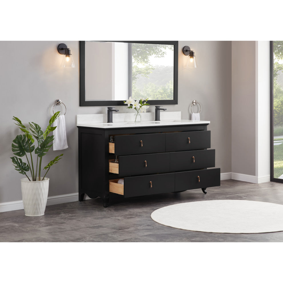 Legion Furniture WS2512 Series Bathroom Sink Vanity, Tricorn Black, 60", Artificial Stone Top, Double Sink