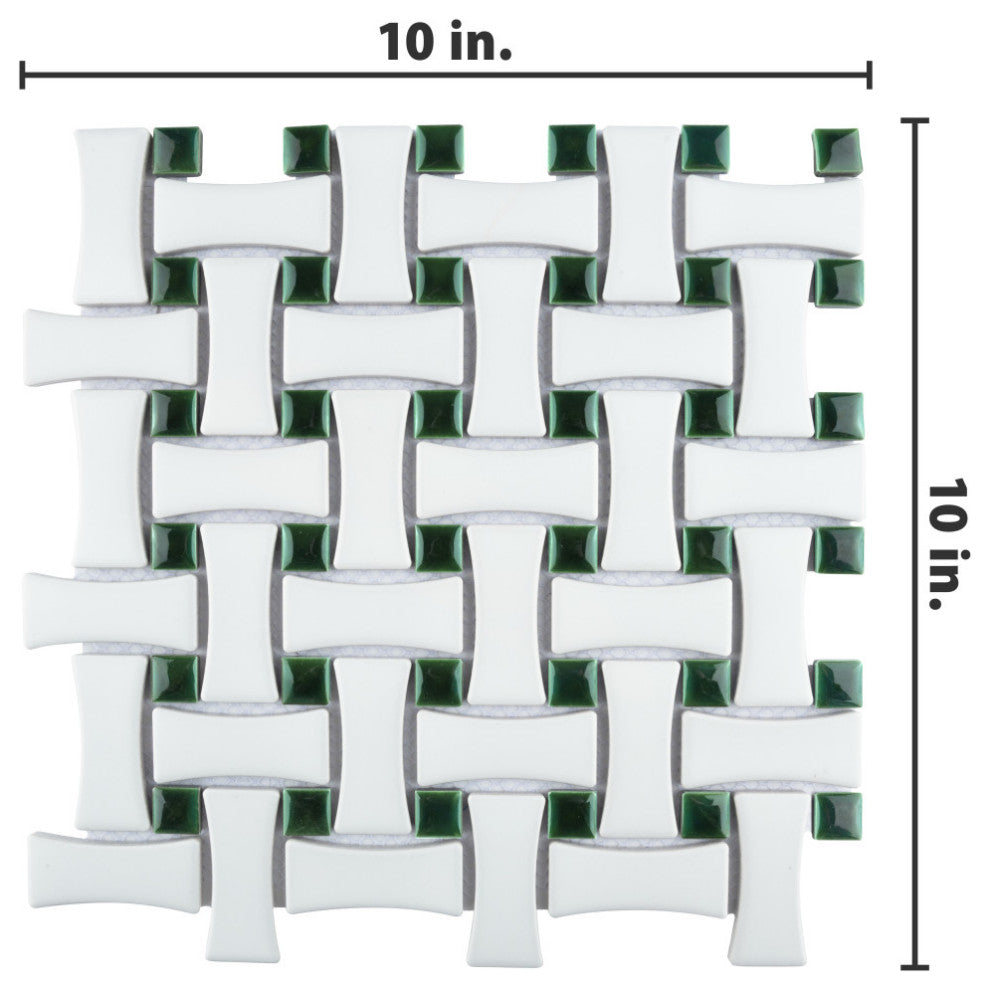 Metro Ion Dog Bone Basketweave Emerald Dot Porcelain Floor and Wall Tile