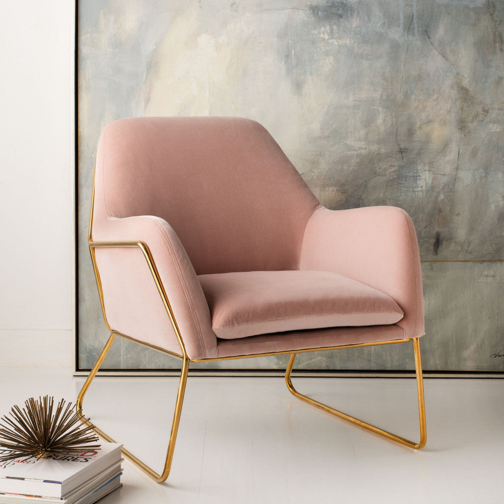 Safavieh Couture Misty Metal Frame Accent Chair, Blush