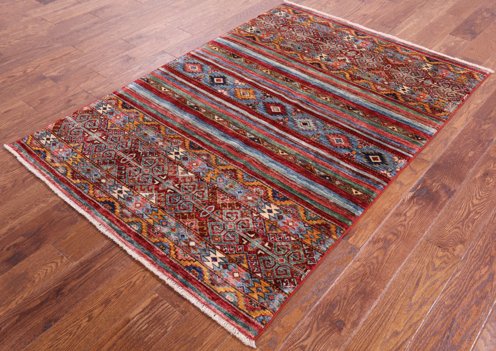 3' 11" X 5' 10" Hand Knotted Khorjin Super Kazak Wool Rug Q5220