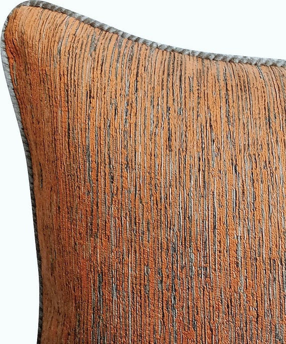 Orange Accent Pillows Jacquard Silk 20"x20" Throw Pillow Cover, Stripe