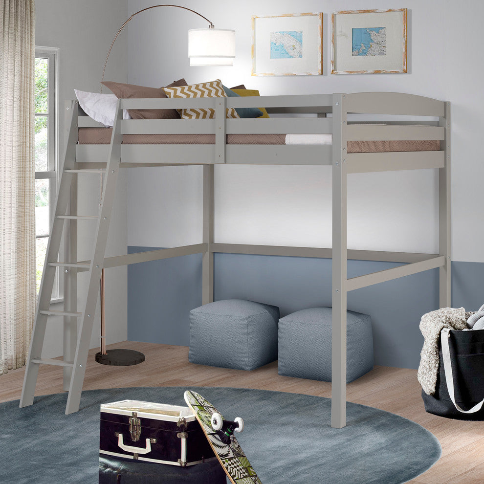 Concord Full Size High Loft Bed, Gray, Without Desk