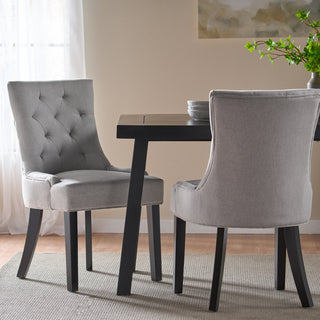 GDF Studio Stacy Fabric Diamond Tufted Back Dining Chairs, Set of 2, Light Gray