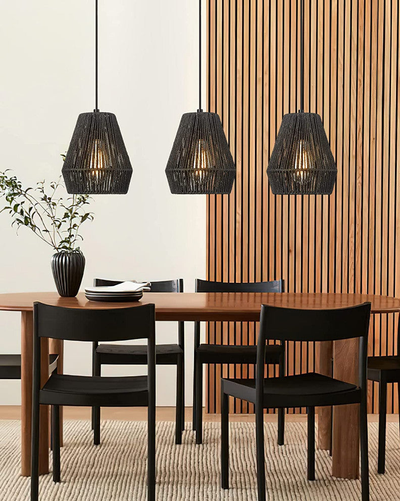Woven Pendant Light Fixtures Farmhouse Black Pendant Lights for Kitchen