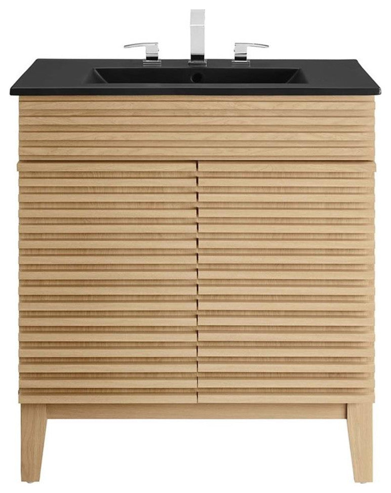 Modway Render 30" Particleboard and Laminate Bathroom Vanity in Oak/Black