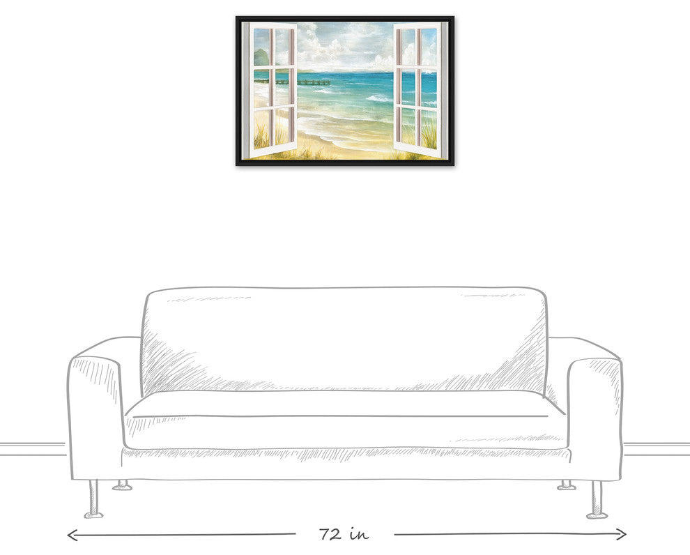 Open Windows to Beach Paradise 20x30 Black Floating Framed Canvas