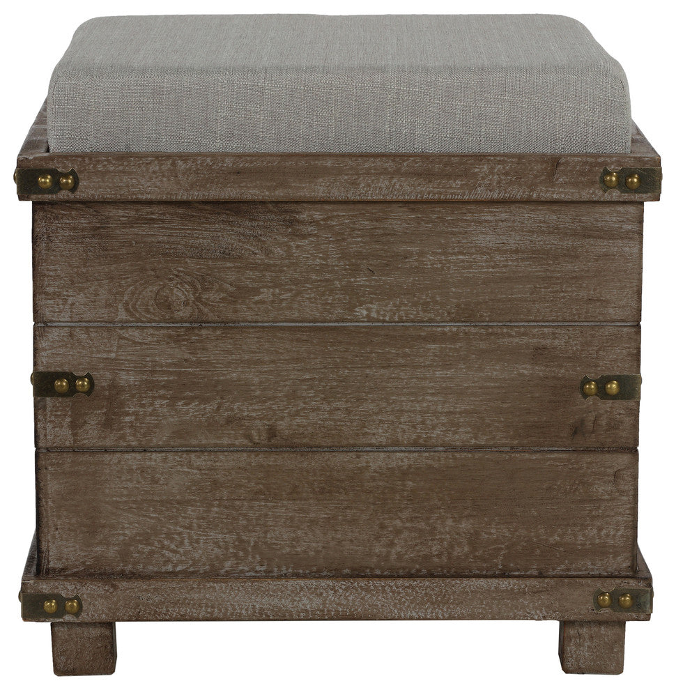 Cortesi Home Scusset Storage Chest Tray Ottoman in Fabric and Wood, Grey