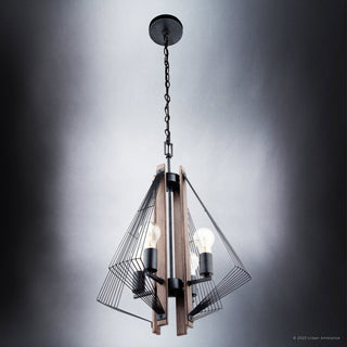 Luxury Transitional Pendant, Matte Black and Wood, ULB2311