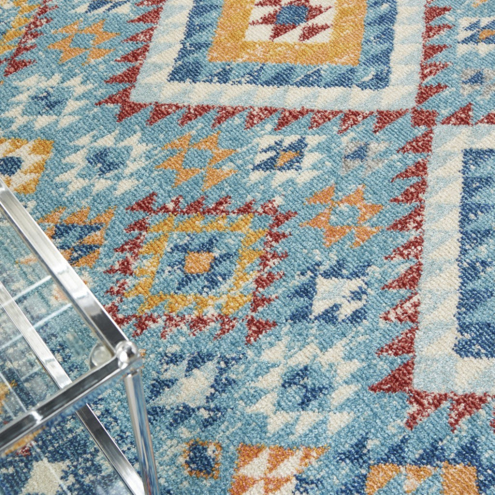5" x 7" Blue and Multi Diamonds Area Rug